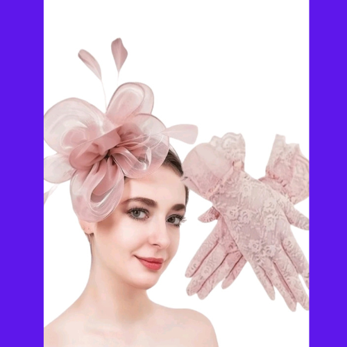 Set van handschoenen en Fascinator blush